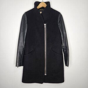 Aritzia Wilfred The Cocoon Wool Cashmere Coat XS leather Sleeves Zipper Front